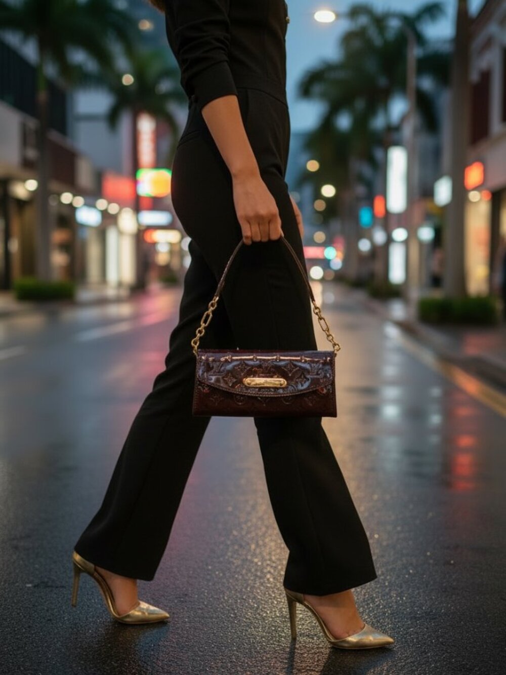 Louis Vuitton Sunset Boulevard Monogram Vernis Shoulder Bag | Amarante - Picture 6 of 7